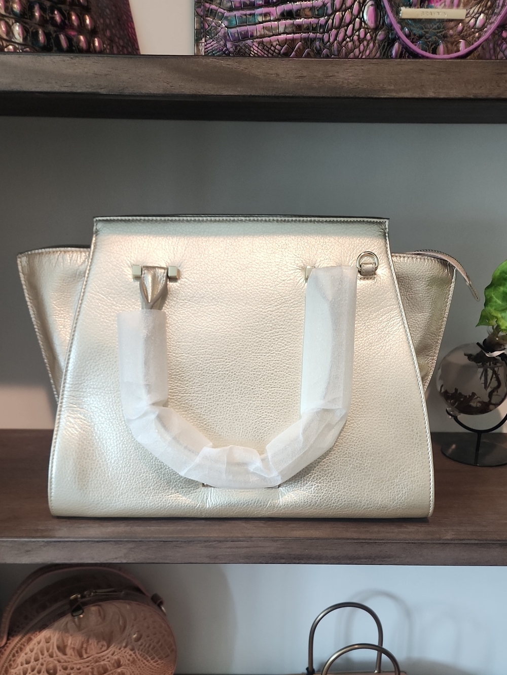 Brahmin Priscilla Satchel – Silver All Over Smooth Leather | NWT